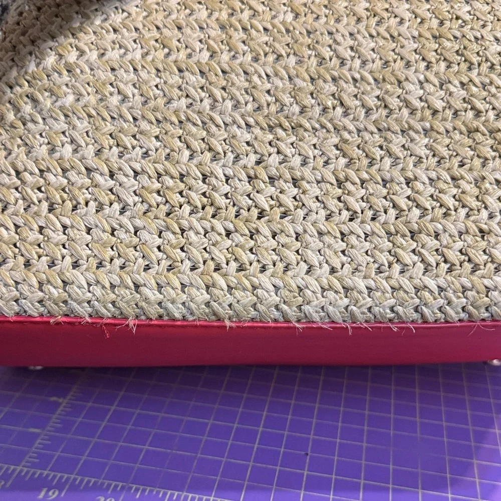 Kate Spade Tan Straw Tote with Red Orange Trim - Picture 8 of 9